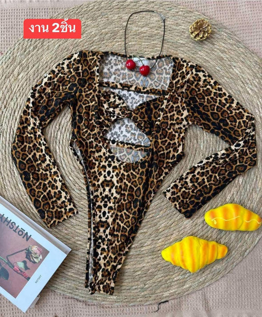 Women's  Body Suit leopard print set of 2 pcs